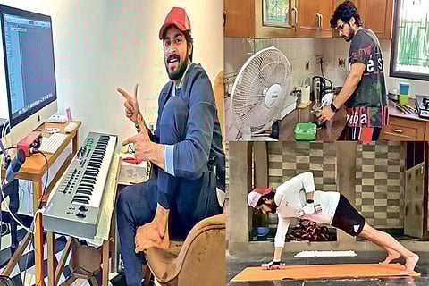 Harish composing tunes. The actor tried his hand at baking and maintained his fitness