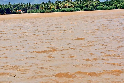 A view of flooded Bhavani river in Coimbatore on Friday