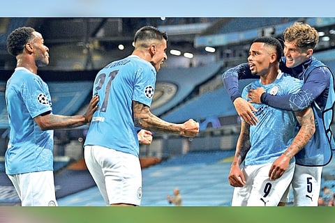 Gabriel Jesus (second from right) ensured the win for Manchester City