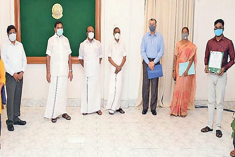 CM Edappadi K Palaniswami after presenting job letters to HR and CE staff in Chennai on Sunday