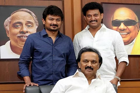 DMK president MK Stalin, Udhayanidhi, Mahesh Poyyamozhi