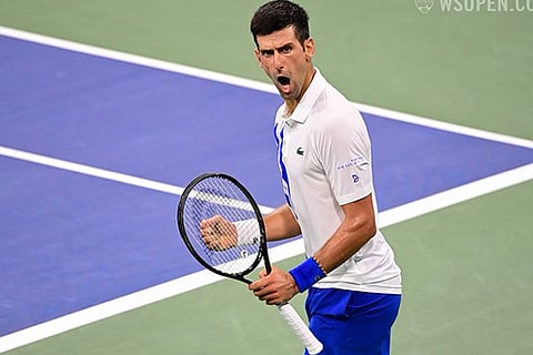 Novak Djokovic celebrates his win in the Round-of-16