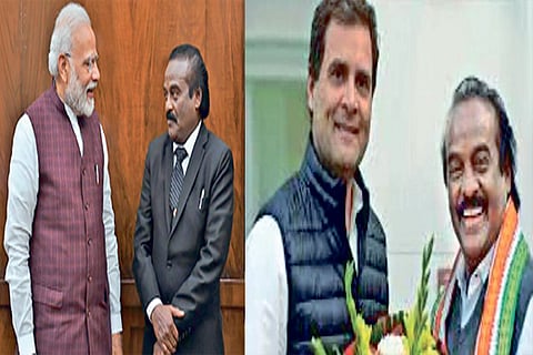Vasanthakumar with Narendra Modi and Rahul Gandhi