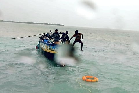 Indian Coast Guard hovercraft rescued three fishermen stranded at sea.