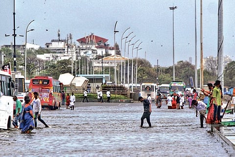 Many areas in city witnessed waterlogging on Saturday due to cyclone-induced rainfall.