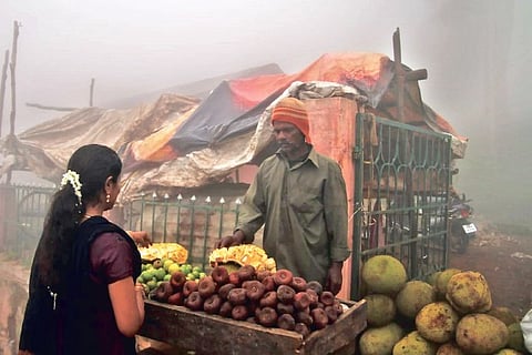 People enjoy a bit of shopping in heavy fog at Yercaud hills