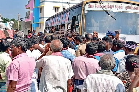 VCK members resorting to a protest in Sirugudal village in Perambalur on Friday