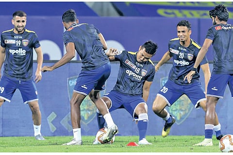 Chennaiyin FC players train ahead of the fixture against NorthEast United FC