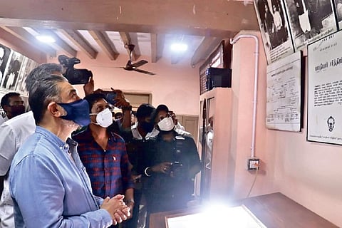 MNM president Kamal Haasan at the ancestral house of Subramania Bharathi