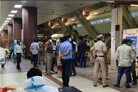 State health secretary J Radhakrishnan at the Chennai airport