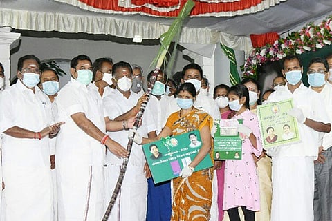 CM Palaniswami launches the distribution of Pongal gift and Rs 2,500 in Chennai on Monday