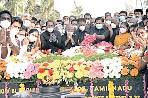 AIADMK leaders pay tributes to MGR on his death anniversary at his memorial in Chennai on Thursday