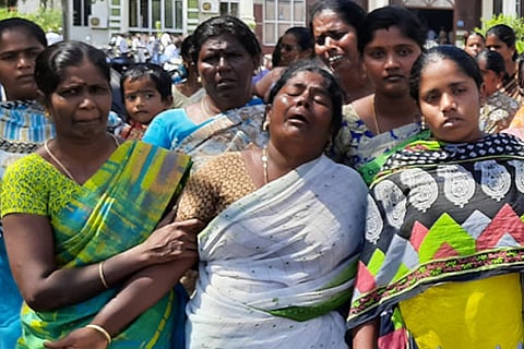 Dhanalakshmi breaks down at Karur Collectorate on Monday