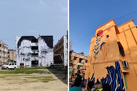 Some of the wall paintings that have become the pride of Kannagi Nagar