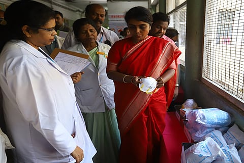 Beela Rajesh inspecting the wards at Stanley hospital