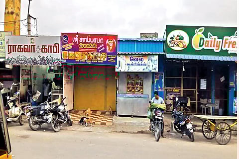 Shops that have come up in the parking lot at Makhan fish market in Vellore
