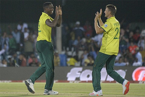 Lungi Ngidi celebrates the wicket of Moeen Ali