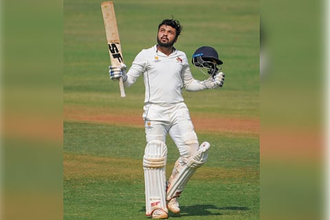 Hardik Tamore of Mumbai after scoring a century