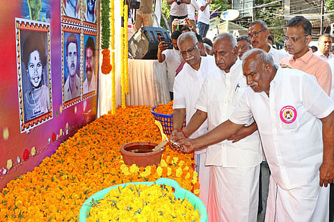 BJP leader Pon Radhakrishnan pays homage to 1998 bomb blast victims, at Coimbatore on Friday