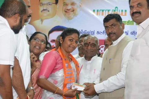 Vidya Rani joining BJP in the presence of senior party leaders in Krishnagiri