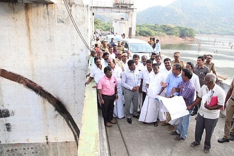 Kalasapakkam MLA Paneerselvam inspecting the Shenbagathoppu dam (file pic)