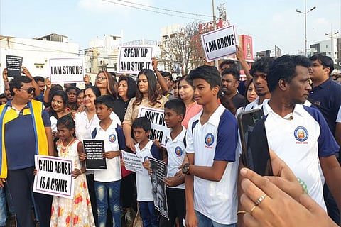 Participants of the rally at Besant Nagar beach on Sunday morning