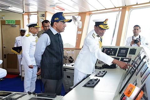 Minister Mansukh Mandaviya being  explained about 'Varad'. Image Courtesy: Twitter- @mansukhmandviya