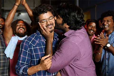 The Master team gathered for the parting away while Vijay Sethupathy plants his signature kiss on Vijay