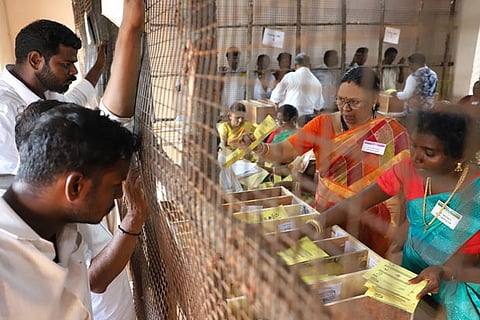 Counting in progress at Poppili Raja Government School  in Puzhal, on Thursday