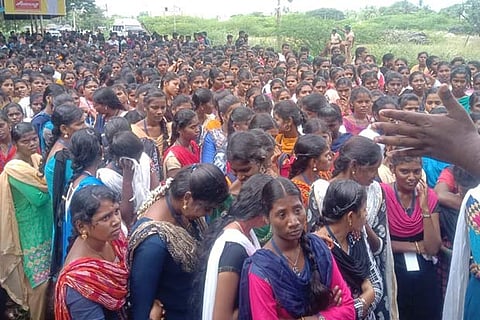 Students participate in a protest against the attack on JNU campus in Tiruvarur on Tuesday
