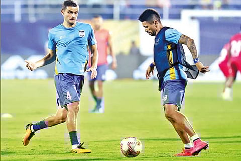 Mumbai City FC?s Mato Grgic and Diego Carlos put through the paces before the match