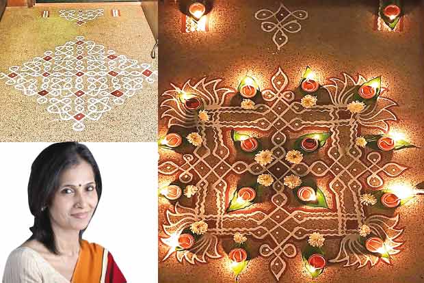 Some of the kolam designs created by Bhargavii Mani; Bhargavii Mani,Designer-Entrepreneur