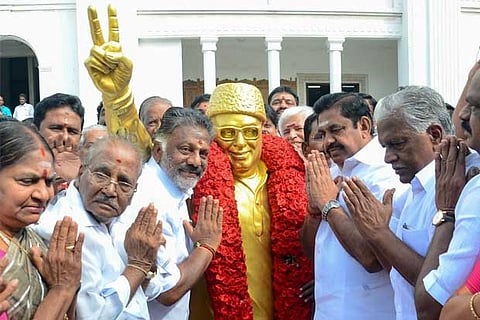 AIADMK convenor O Panneerselvam and joint convenor EPS and party leaders pay tribute to MGR