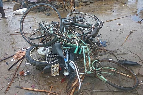 Vehicles damaged in the clash in Tiruvannamalai district