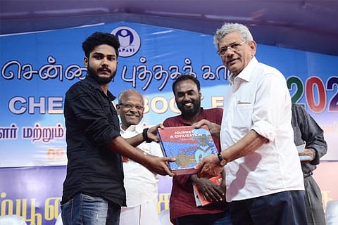 CPM leader Sitharam Yechury releasing a book at Chennai book fair on Monday