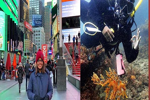 Madhumathy Chandrasekaran (left); at a diving expedition