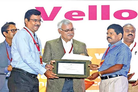 Vellore Corporation officials receive the award for ?Decentralised Solid Waste Management? for 2019 at Visakha