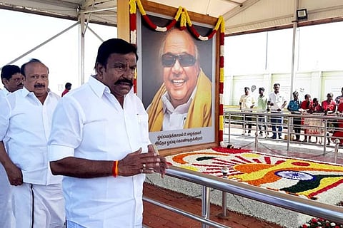 Newly-appointed DMK principal headquarters secretary KN Nehru visiting former party chief Karunanidhi memorial