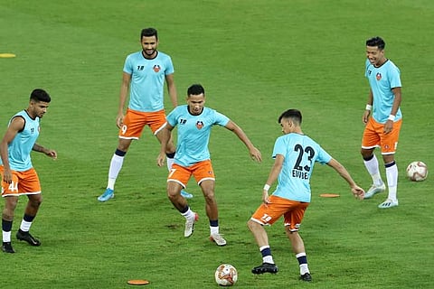 FC Goa players during a training session on the eve of their match against Odisha FC in ISL