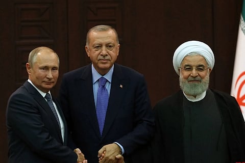 Vladimir Putin, Recep Tayyip Erdogan and Hassan Rouhani
