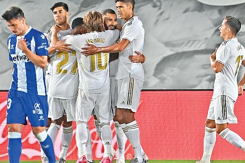 Real Madrid players are ecstatic after securing a win over Alaves in La Liga.