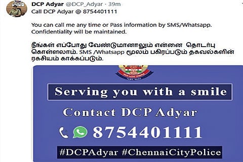 Adyar top cop shares number for public to air grievances