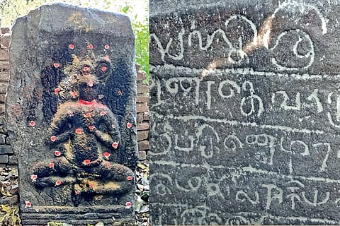 The sculpture of the soldier surrounded by flames and the inscription that details his death