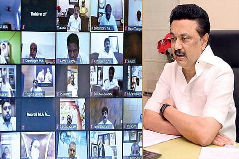 DMK president addressing party district secretaries, legislators and senior leaders via video call