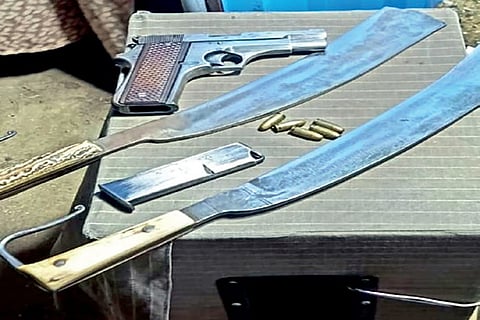 The weapons that were seized from the trio near Kovilpatti on Thursday