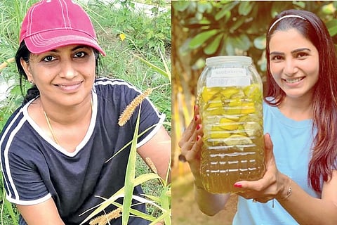 (L) Kalpana Manivannan; (R) Samantha Akkineni with bio enzyme that she made at home