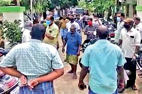 People outside EB office