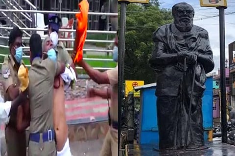 Bid to drape saffron cloth on Periyar statue foiled