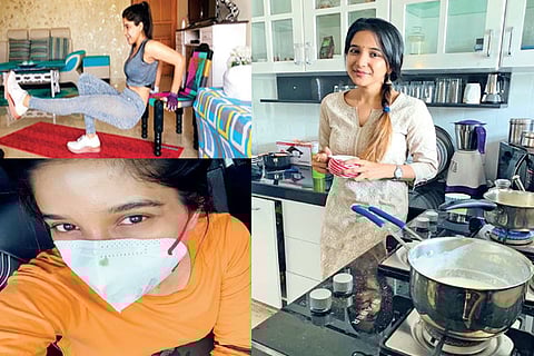 Sakshi wearing a mask; Sakshi tries her hand at healthy diet this lockdown
