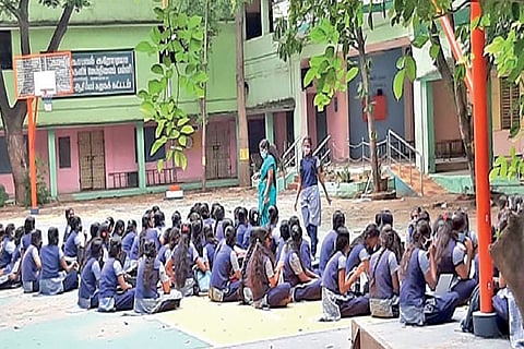 The students gathered on the playground